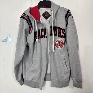 Chicago Blackhawks Hockey Hoodie Size Large Gray Pockets Athleisure Sporty Flaw